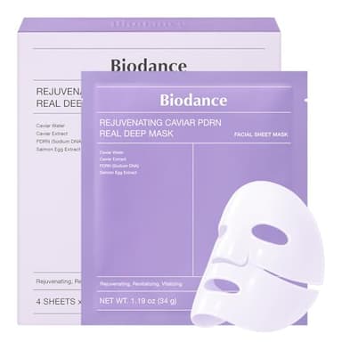BIODANCE Rejuvenating Caviar PDRN Real Deep Mask, Overnight Hydrogel Face Mask, Skin Firming, Radiance, Enhancing Skin Recovery, Korean Skin Care | 1.19oz(34g) x 4ea