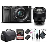 Sony Alpha a6000 Mirrorless Camera with 16-50mm and 55-210mm Lenses ILCE6000Y/B with Sony FE 85mm Lens, Soft Bag, Additional Battery, 64GB Card, Card Reader, Plus Accessories