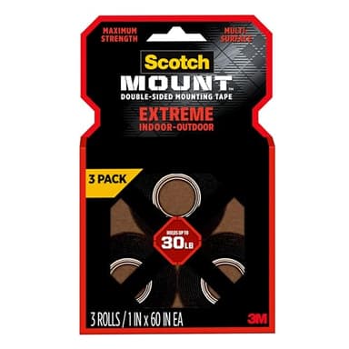 Scotch Double Sided Tape Heavy Duty, Black Extreme Mounting Tape, 3 Roll Adhesive Tapes, 1 in x 60 in Wall Tape