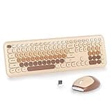 iRoboosta Brown Colorful Wireless Keyboard and Mouse Combo Set, 2.4GHz Retro Typewriter Aesthetic Full Size Cute Keyboard with Number Pad, Home and Office Silent Keyboards (Gradient Coffee)