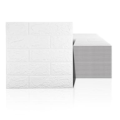 Sodeno 40 PCS White 3D Wall Panels, 58 sq.feet Coverage, Printable Wallpaper Sticker with Self-Adhesive Waterproof Brick PE Foam Wall Panels Peel and Stick for Interior Wall Decor Home Decoration