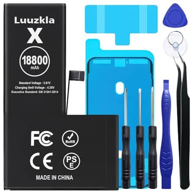 Luuzkla 18800mAh (2025 New Upgrade) Battery Compatible with iPhone X, Super Capacity Battery Replacement Compatible with iPhone X, with Full Tool Kits-0 Cycle High Capacity-24 Months Service