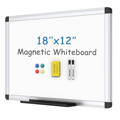 VIZ-PRO Magnetic Whiteboard/Dry Erase Board, 18 X 12 Inches, Includes 1 Eraser & 2 Markers & 4 Magnets