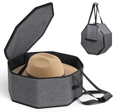 SLEEPING LAMB Hat Box for Travel and Storage, Collapsible Cowboy Cap Organizer Case for Closet with Handles, Hat Box for Women Storage and Large Cap Bag for Men Carry, Grey