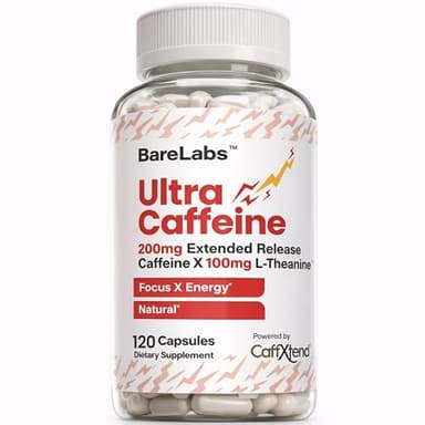 BareLabs Extended Release Caffeine Pills + Caffeine L-Theanine + Focus & Energy Supplement + No Jitters, No Crash + Natural - 120 Capsules
