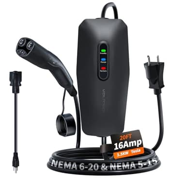 VDLPOWERVP Level 1/2 Tesla Charger 16Amp, Electric Vehicle Portable Charger with 20FT Cable, 3.5KW Home EV Charging Station for Tesla Models Y/X/3/S,110V-240V, NEMA 6-20 & NEMA 5-15 Plug