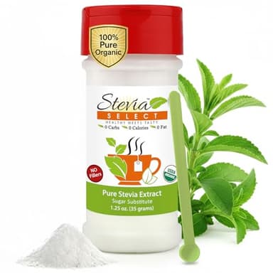 Stevia Select Organic Stevia Powder 1.25oz - Sugar Free Plant Based Pure Stevia Sweetener Stevia Extract Keto Sugar Substitute No Additives Zero Calorie