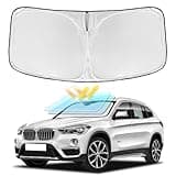 for BMW X1 F48 2016-2024 Windshield Sun Shade - 4 Layers Car Sunshades for Front Windows Shade Cover Custom Fit X1 F48 Sun Visor 240T Retractable Shade Blocks UV Rays Car Accessories