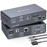 USB C Docking Station with KVM Switch 2 Monitors 2 Computers 4K@60Hz HDMI EDID KVM Switches Dual Monitor for 2 Mac or Laptops Share a 1G Ethernet 5 USB A/C Devices and SD/microSD Card Slots