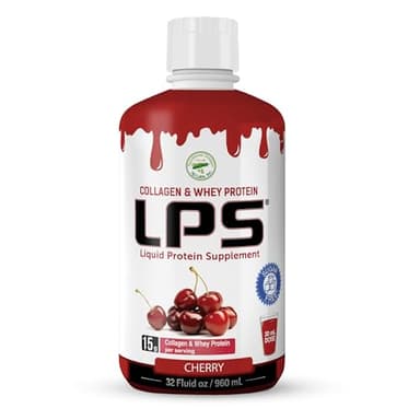 LPS Liquid Collagen & Whey Protein Supplement - Sugar-Free, Dye-Free, Non-GMO Drink - Hydrolyzed Collagen & Whey Peptides Promotes Healthy Skin & Hair for Men & Women, Cherry, 32 fl oz
