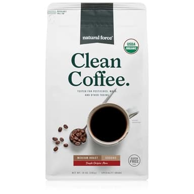 Natural Force - Organic Clean Coffee Classic, Mold & Mycotoxin Free, Lab Tested for Toxins & Purity, Low Acidity, Incredible Taste & Aroma, Ground Medium Roast, 10 oz