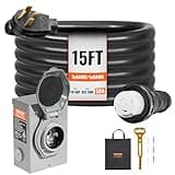 VEVOR 50 Amp Generator Cord and Power Inlet Box Kit, 15FT Generator Extension Cord NEMA 14-50P/SS2-50R STW 6/3+8/1 AWG with Twist Lock Connector, Pre-Drilled Inlet Box, ETL Listed