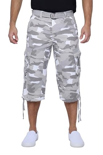 X RAY Men's Belted Long Cargo Shorts for Men, Below Knee Length Mens Cargo Shorts, 3/4 Pants (Big and Tall Shorts for Men) White CAMO 40