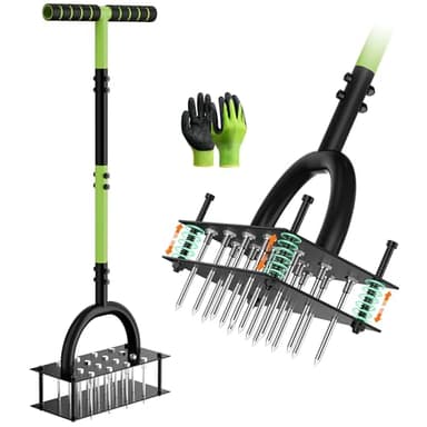 Grenebo Lawn Aerator Manual Aerator Lawn Tool with 16 Spikes, Metal Grass Aerator for Yard, Lawn Aeration, Automatic Soil Ejection, Pre-Assembled Lawn Aerator Tool (Black Green)