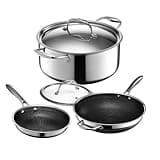 HexClad 5-Piece Hybrid Cookware Bundle with Nonstick 5-Quart Dutch Oven, 8-Inch Fry Pan with Lid & 12-Inch Wok