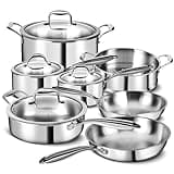 3 Ply Stainless Steel 11-Piece Cookware Set with Lids, Pots and Pans Kitchen Set, Non-Toxic, Induction, Oven, Dishwasher Safe, Professional Chef Quality