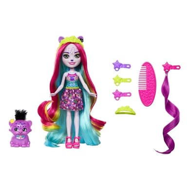 Enchantimals Persida Panther and Mistery Sunshine Beach Hair Doll, Animal Figure and Accessories, Coloured Dresses, HTJ69