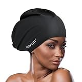 AMFUN Swimming Cap for Long Hair, Extra Large Swimming Caps for Women & Men, Silicone Adult Swim Cap, Waterproof Swimming Hat for Dreadlocks, Weaves, Curls, Hair Extensions, Braids, Afros, Black