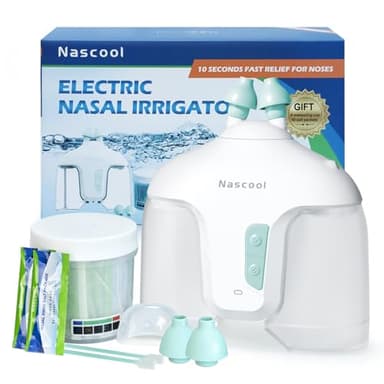 Nascool Electric Nasal Irrigation System with 50 Salt Packets, 2 Modes Nose Cleaner with SelfCleaning & Auto Waste Collection Function for Sinus Relief Runny Nose, Nasal Congestion, Itching Nose