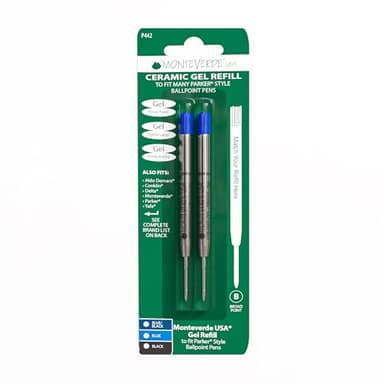 Monteverde USA Capless Ceramic Gel Refills to Fit Parker Pens, Broad Point, Blue Ink, 2-Pack – Smooth and Vibrant Writing Solution