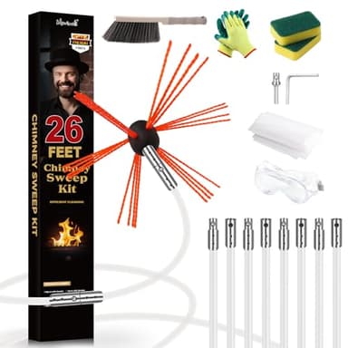 Morinoli 26 Feet Chimney Sweep Kit, Chrome Button Locking System, Chimney Cleaning Kit, Chimney Brush, Chimney Cleaning Tool, Chimney Cleaning System with 8 Flexible Chimney Rods