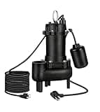 TONGCHANT 120V 1HP Cast Iron Submersible Sewage/Effluent Pump with Ajustable Automatic Float Switch, 5220GPH Sump Pump for Basement Basin Residential-Sewage Pedestal, 2" NPT Discharge, ETL Listed