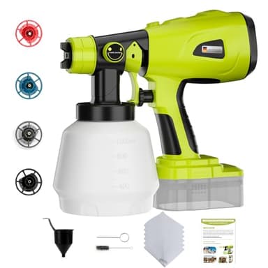 Paint Sprayer for Ryobi One+ 18V Battery w/1000ML Large Container, Even Coverage, No Clogging, Handheld Cordless Painting Spray Gun for Small and Meduim Projects: Fence, Cabinets, Chairs(No Battery)