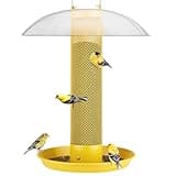 Kingsyard Thistle & Nyjer Bird Feeders for Outdoors Hanging, Metal Finch Feeder with Weatherproof Dome & Removable Tray, 14 Inch Mesh Tube, 2-1/4 lbs Seed Capacity, Great for Wild Bird (Yellow)