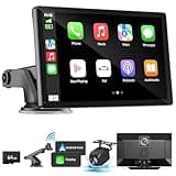 HAUXIY Wireless Apple Carplay Screen for Car 4K Dash Cam, 9" Portable Apple Carplay & Android Auto Car Stereo, with 1080p Backup Camera, GPS Navigation/Mirror Link/Voice Control/Bluetooth