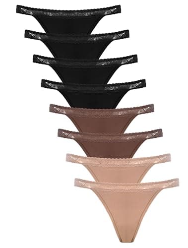 TIICHOO Period Underwear for Women Thong Light Absorbency Leakproof Thong Period Panties 8-Pack​(XX-Large, 4 Black/2 Brown/2 Sand)