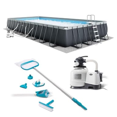 INTEX 26373EH Ultra XTR 32ft x 16ft x 52in Above Ground Swimming Pool Set with Sand Filter Pump and Deluxe Maintenance Cleaning Kit