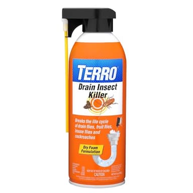 TERRO Drain Insect Killer - T590 Drain Fly Killer Spray - Foam Treatment for Fruit Flies, House Flies, and Cockroaches