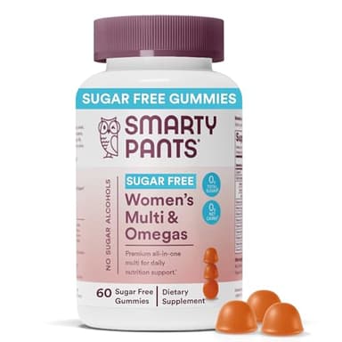 SmartyPants Women's Multivitamin Gummies, Sugar Free: Biotin, Methylfolate, Omega 3 (ALA), Vitamin D3, C, Vitamin B12, B6, A, K & Zinc, Inositol, Gluten Free, 60 Count (20 Day Supply)