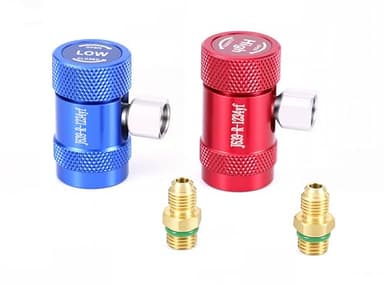 R1234YF High & Low Side Quick Couplers - Professional Automotive AC Adjustable Adapters with 1/4" SAE Male Flare - Heavy Duty Refrigerant Manifold Gauge Connector Set for Car Air Conditioning