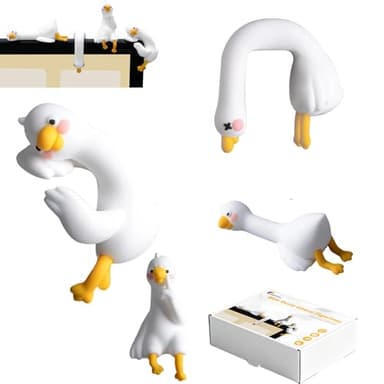 Claemtun 4 Pcs Mini Resin Goose Figurines,Cute Figurine Computer Monitor Decor, Cute Duck Statues for Office Desk, Car Dashboard,Funny Desk(White Goose)