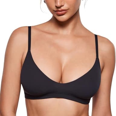 INLYRIC Women's Inbarely Soft Scoop Bralettes No Padding Cami Bras Unlined No Underwire Comfort Sleep Bralette Pullover Black Medium