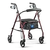 Medline Steel Rollator Walker with Seat, Burgundy, 350 lb. Weight Capacity, 6” Wheels, Foldable, Adjustable Handles, Rolling Walker for Seniors, Walker for Mobility Impaired