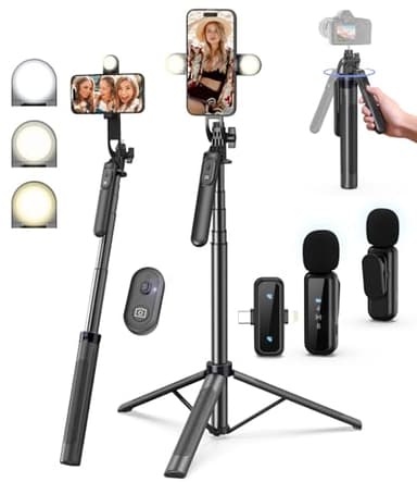 Yeaki Vlogging Kit for iPhone/Android, 71" Selfie Stick Tripod for iPhone with Light, Wireless Remote & Microphone, Adjustable Phone Tripod for TikTok/YouTube Starter Content Creator Essentials Kit