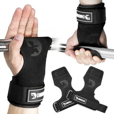 DMoose Fitness Weight Lifting Grips - Anti Slip Neoprene Padded Gym Straps for Powerlifting, Cross Training & Pullups - Wrist Support Grips for Deadlifts & Weight Lifting (Black, Medium)