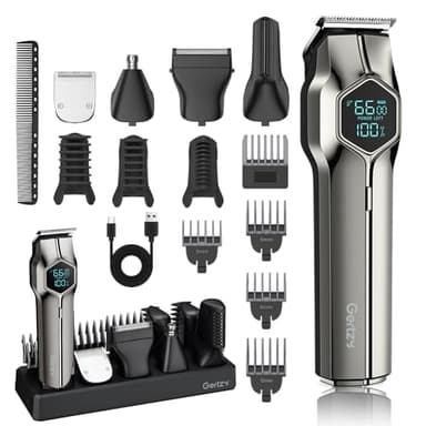 5-in-1 Electric Beard Trimmer Body Hair Trimmer Kit, Professional Cordless Hair Clippers for Men Rechargeable, IPX7 Waterproof Mens Grooming Kit for Face, Mustache, Body, Nose, Gifts for Men (Silver)