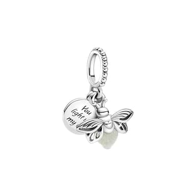PANDORA Glow-in-the-Dark Firefly Dangle Charm - Compatible Moments Bracelets - Gift for Women - Sterling Silver with Glow-in-the-Dark Glass - with Gift Box