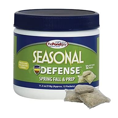 The Pond Guy Seasonal Defense, Spring & Fall Beneficial Bacteria, Barley & Enzymes, Cold Water Pond Sludge & Scum Treatment, Fish & Plant Safe, 12 Packets