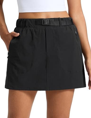 CRZ YOGA Stretch Adjustable Waist Hiking Skirts for Women - Mini Lined High Rise Quick Dry Casual Skorts with Zipper Pockets Black Small