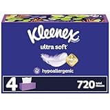 Kleenex Ultra Soft Facial Tissues, 4 Flat Boxes, 180 Tissues per Box, 3-Ply, Packaging May Vary