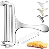Rainspire Upgraded Cheese Slicer with Replaceable Wires Stainless Steel Cheese Slicers for Block Cheese Adjustable Cheese Cutter for Mozzarella, Cheddar, Gruyere Charcuterie Accessories, Silver