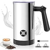 Casimhu Stainless Steel 4-in-1 Electric Milk Frother, Milk Frother and Steamer, 10.6oz Large Capacity, Cold and Hot Foam maker for Lattes, Cappuccinos, Non-stick Coating Interior, Polished