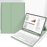 aoub Case for iPad 6th/5th Generation 9.7 inch, iPad Air 2, iPad Air, Stand Folio Detachable Wireless Bluetooth Keyboard Cover Soft TPU Back Case with Pencil Holder , Light Green