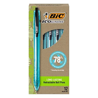 BIC Ecolutions Ocean-Bound Ball Pens, Medium Point (1.0mm), 12-Count Pack, Black Ink Pens Made from 78% Ocean-Bound Recycled Plastic