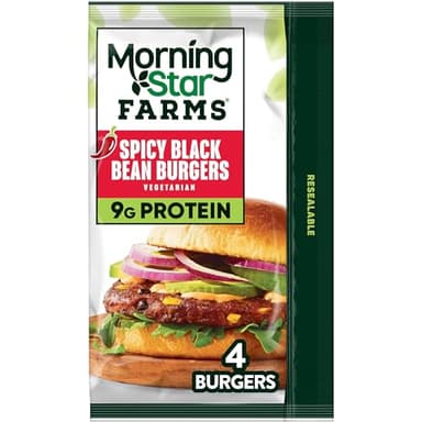 MorningStar Farms Veggie Burgers, Vegetarian Meat, Spicy Black Bean (4 Count)