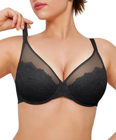 Popilush Minimizer Bras for Women Full Coverage Lace Bra Underwire Push Up Bra Supportive Bras for Women Size 38DDD Color Black